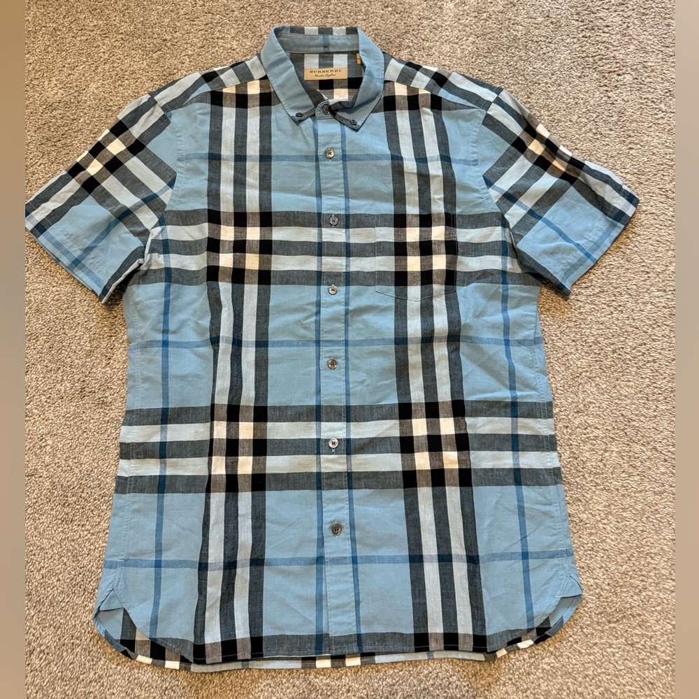 Burberry Blue Checkered Men's Shirt size Large